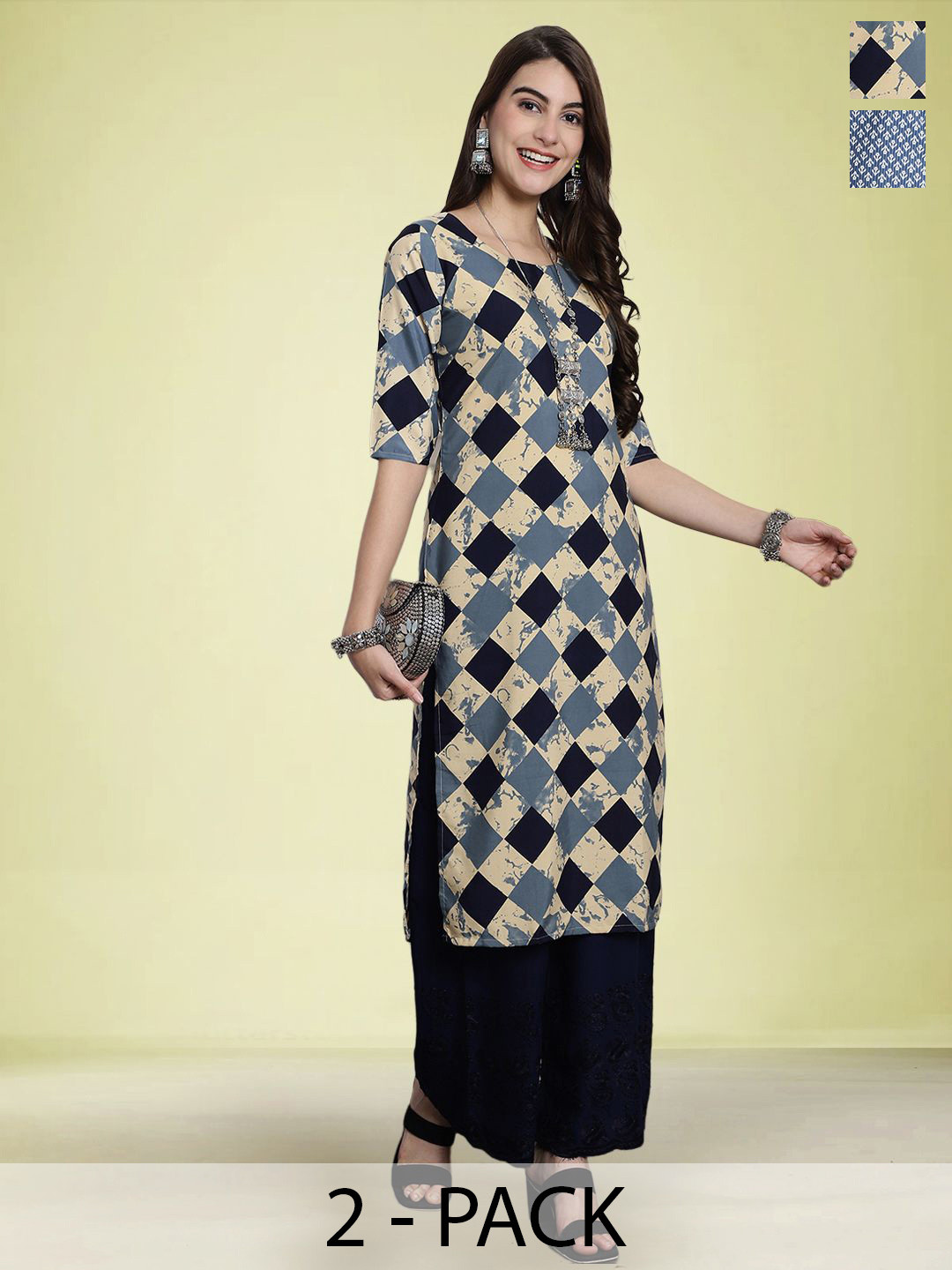 Moda Rapido Set of 2 Printed Straight Kurtas