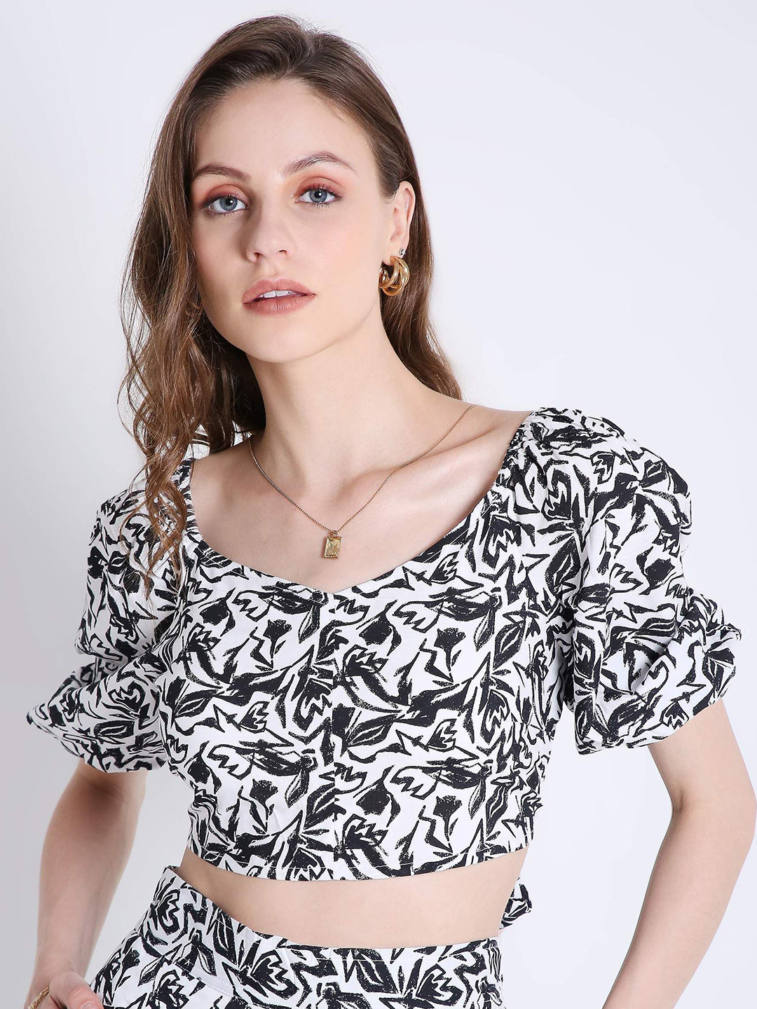 French Theory Women Abstract Printed Boat Neck Corset Top