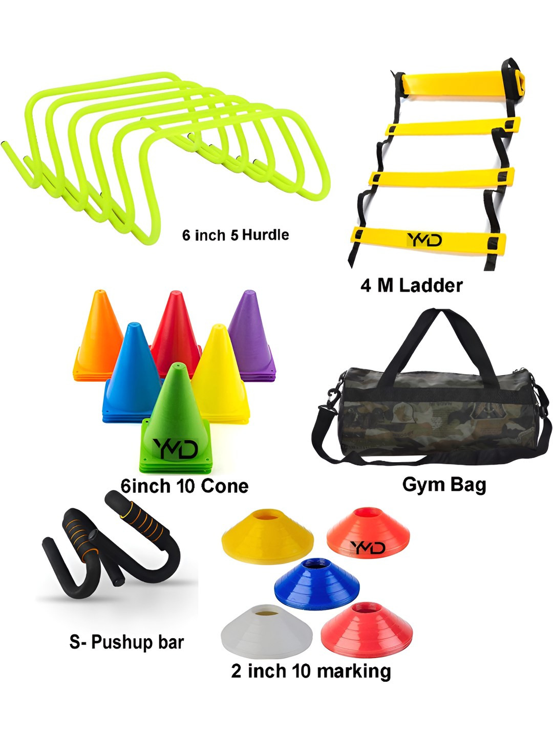 YMD Set Of 26 Cone & Marking Ladder With Gym Bag Workout Accessories