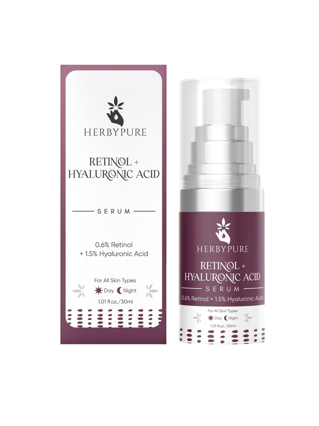 Herby Pure 0.6% Retinol & 1.5% Hyaluronic Acid Serum For Acne & Wrinkles - 30 ml