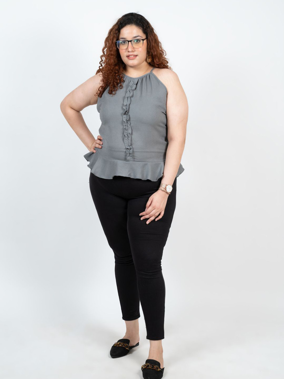 XOXO Cherry Women Plus Size Ruffles Detailed Peplum Top