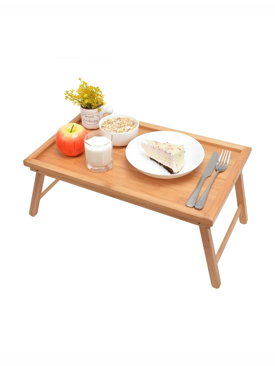 HOKIPO Brown Pure Bamboo Easy To Clean Foldable Serving Tray