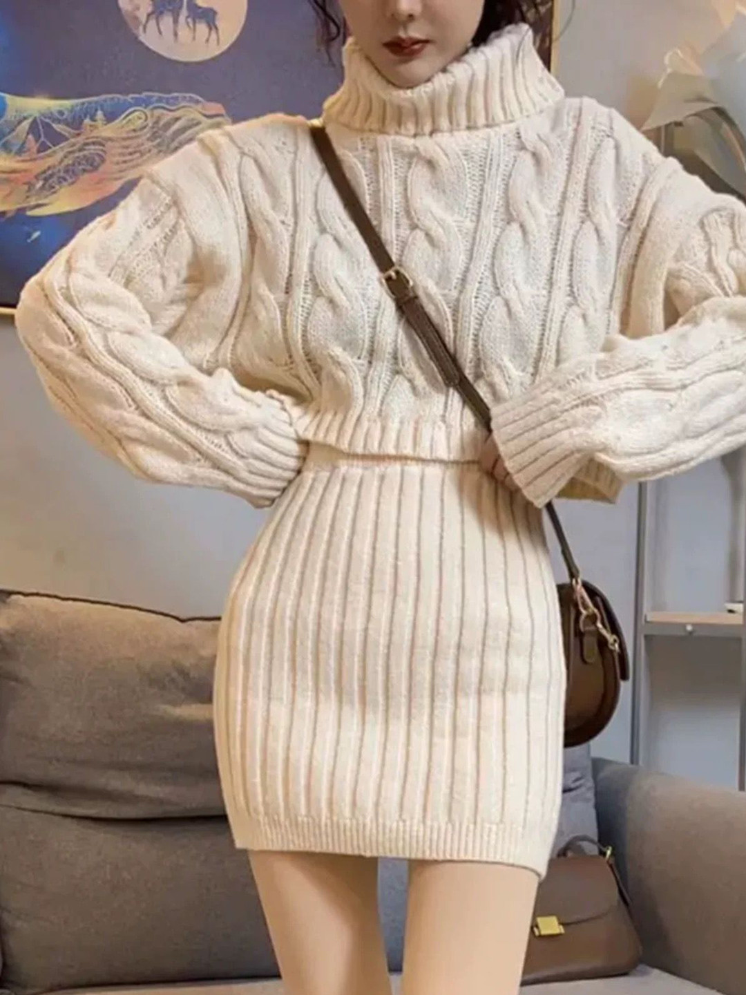 Miss Mosa By Akanksha  Beige Vienna Premium Winter Skirt Co-Ord Set