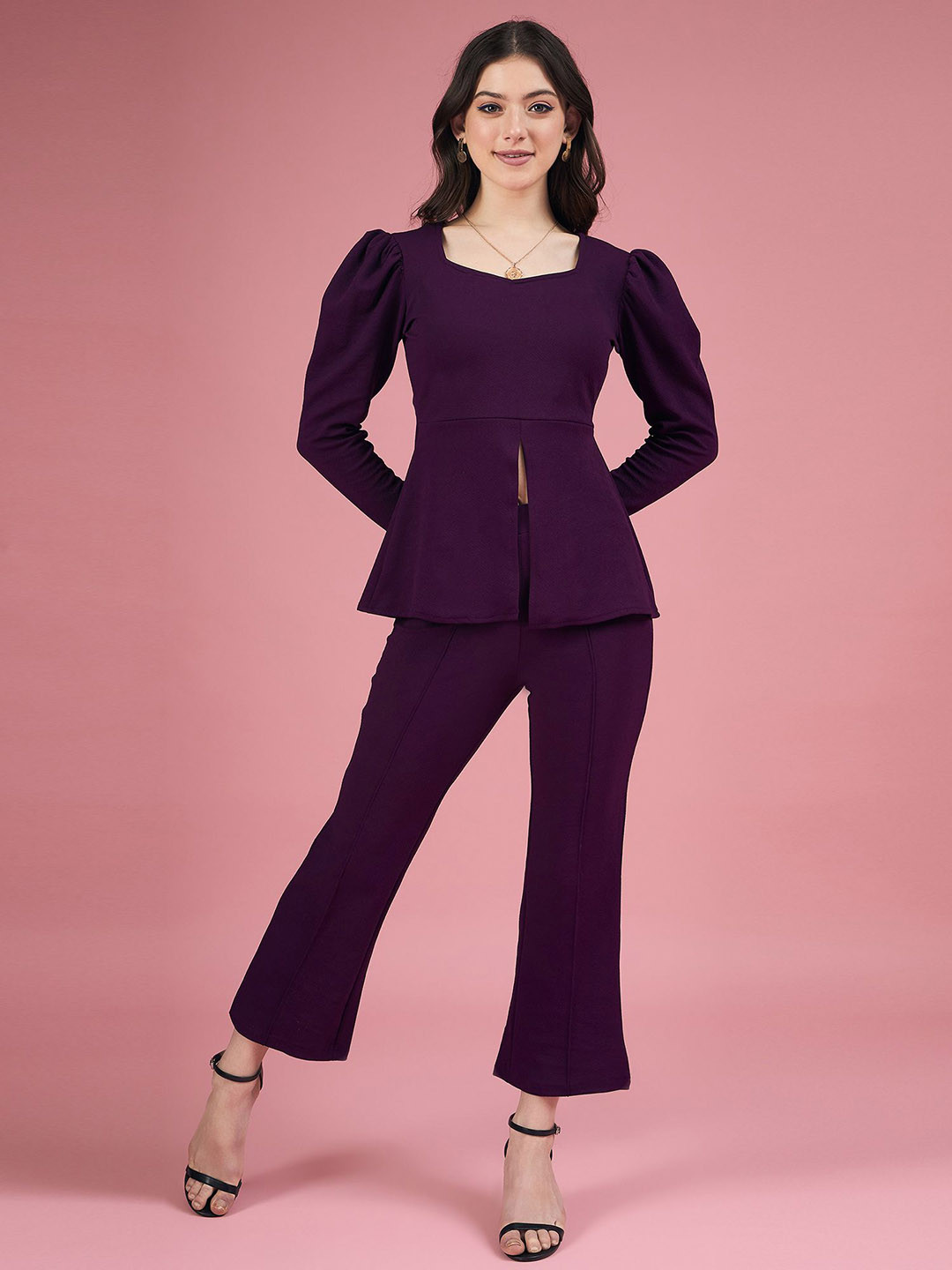 DressBerry Purple Square Neck Top With Trousers