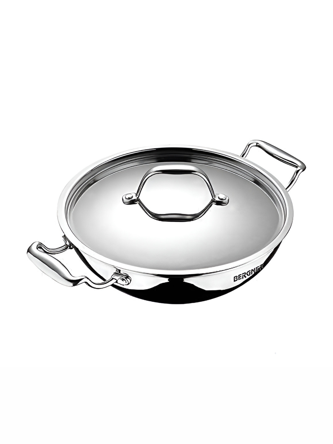BERGNER Argent Silver-Toned Induction Base Tri-Ply Stainless Steel Kadhai and Wok