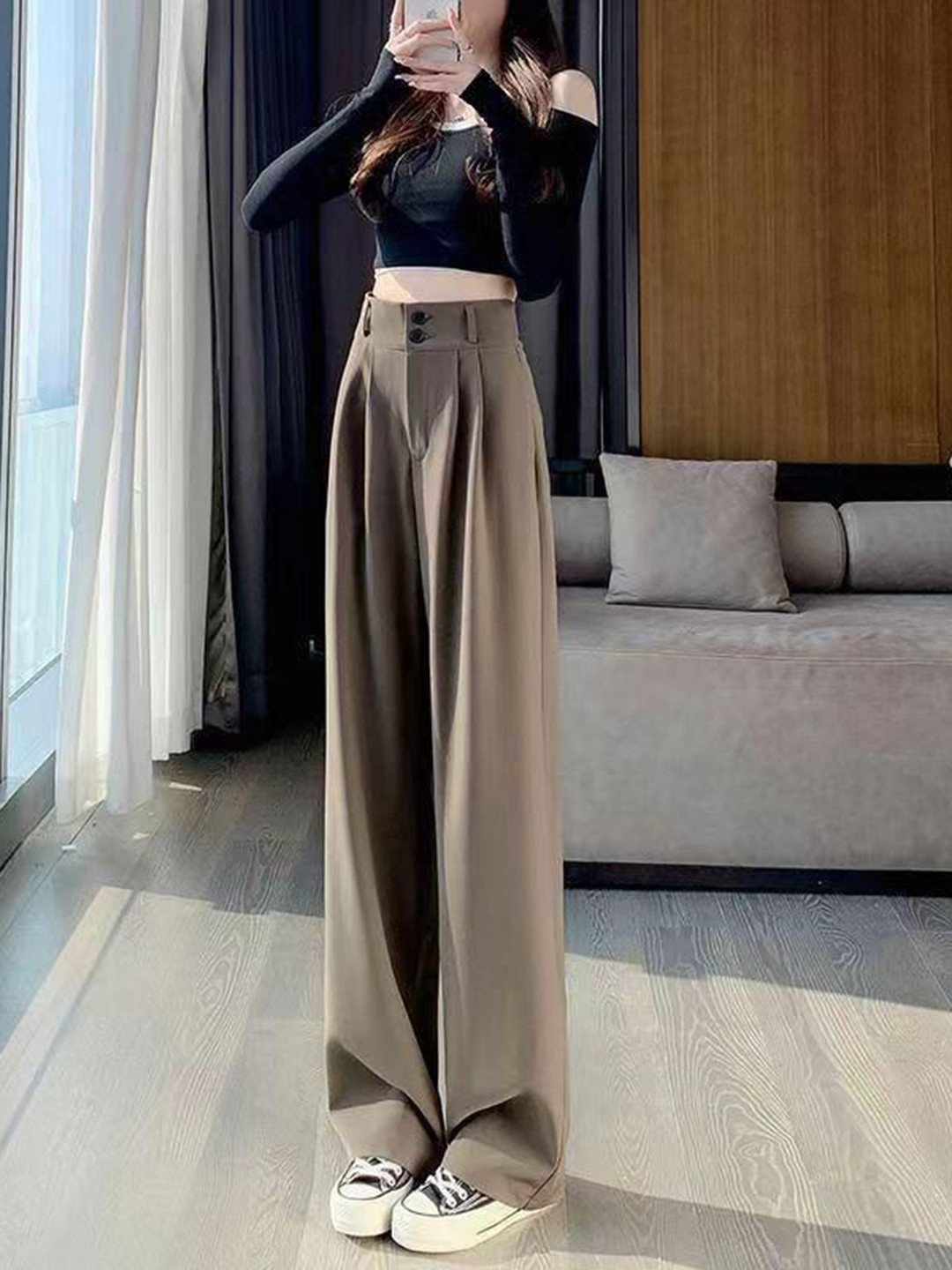 Miss Mosa By Akanksha  Women Olive Crest Wide Leg High Waist Pants