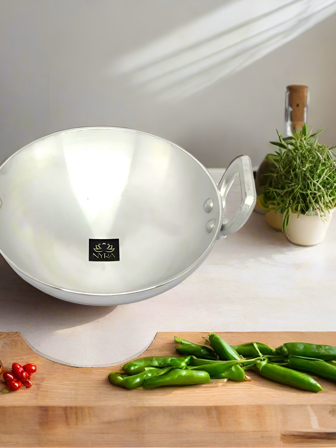 Nyra Kitchenware Silver-Toned Aluminium Serving Mini Kadhai