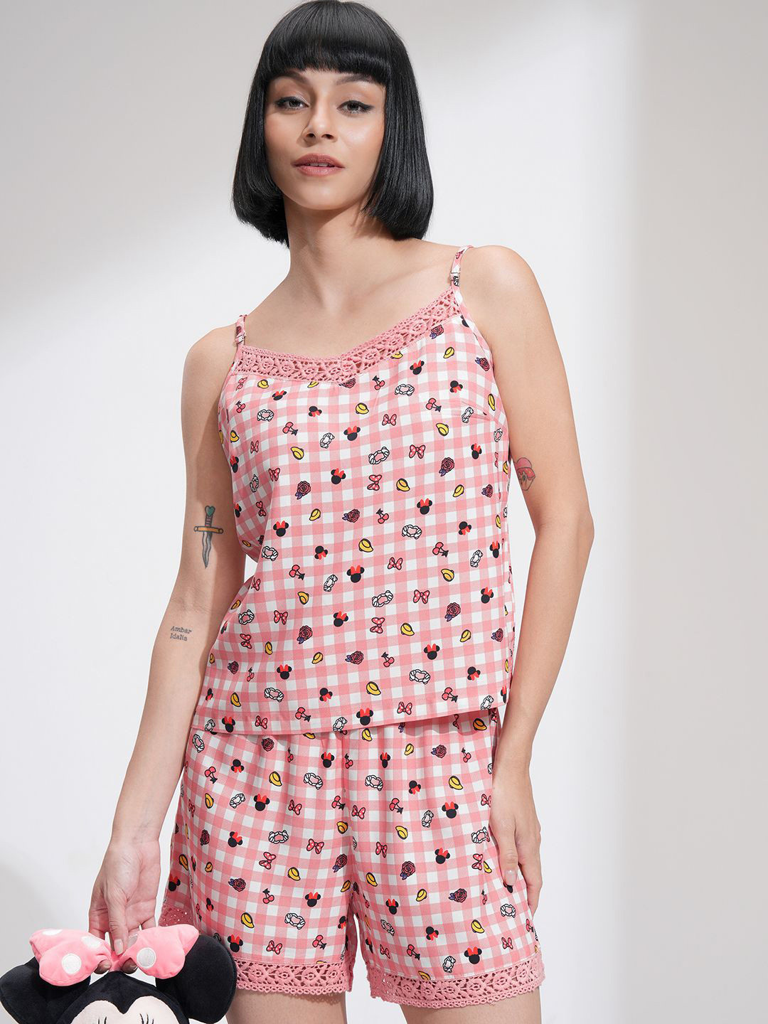 Tokyo Talkies Typography Printed Sleeveless V Neck Cami And Shorts