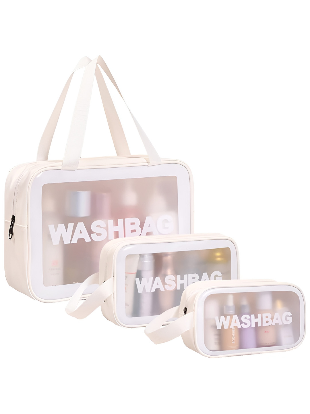 ANKIT INTERNATIONAL White 3 Pieces Printed Water Resistant Makeup Organisers