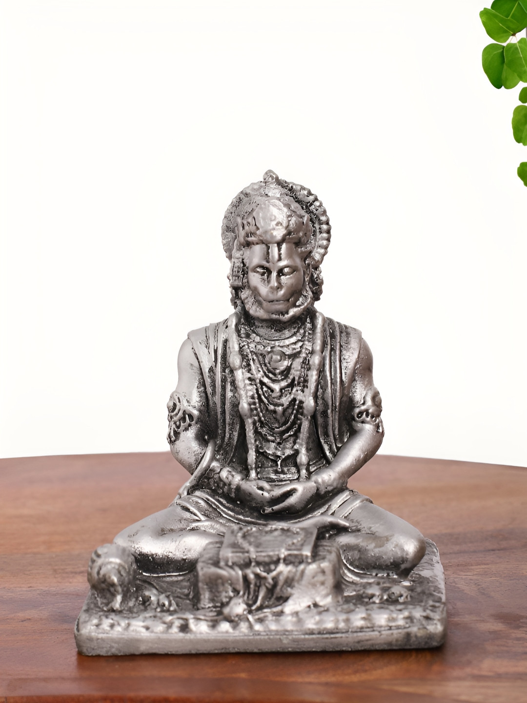 INTERNATIONAL GIFT Lord Hanuman in Meditation Pose Silver Polyresin Glossy Prayer Room Small Showpiece - 2.5 Inches