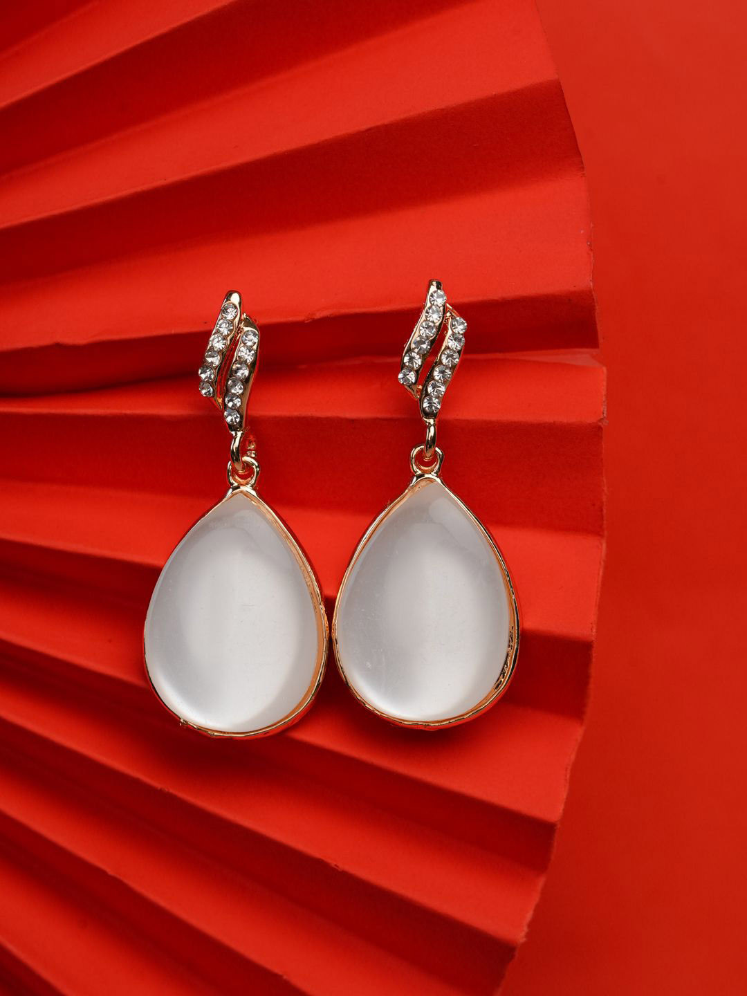 Zeraki Jewels Tiana Rose Gold-Plated Artificial Stones Studded Teardrop Drop Earrings