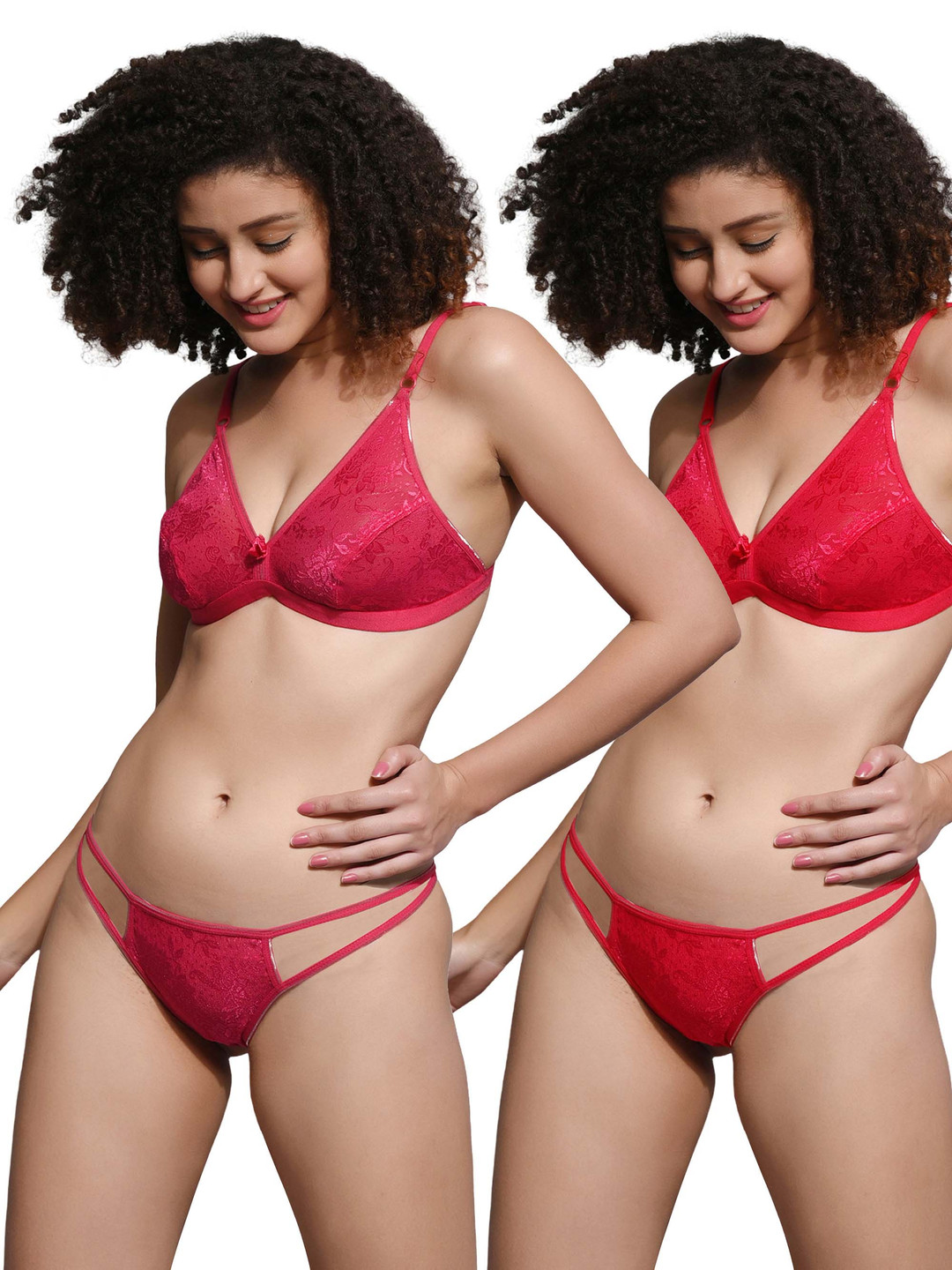 Fihana Women Pack Of 2 Shoulder Straps Lingerie Set FIPS-070-PNK-RED-30B