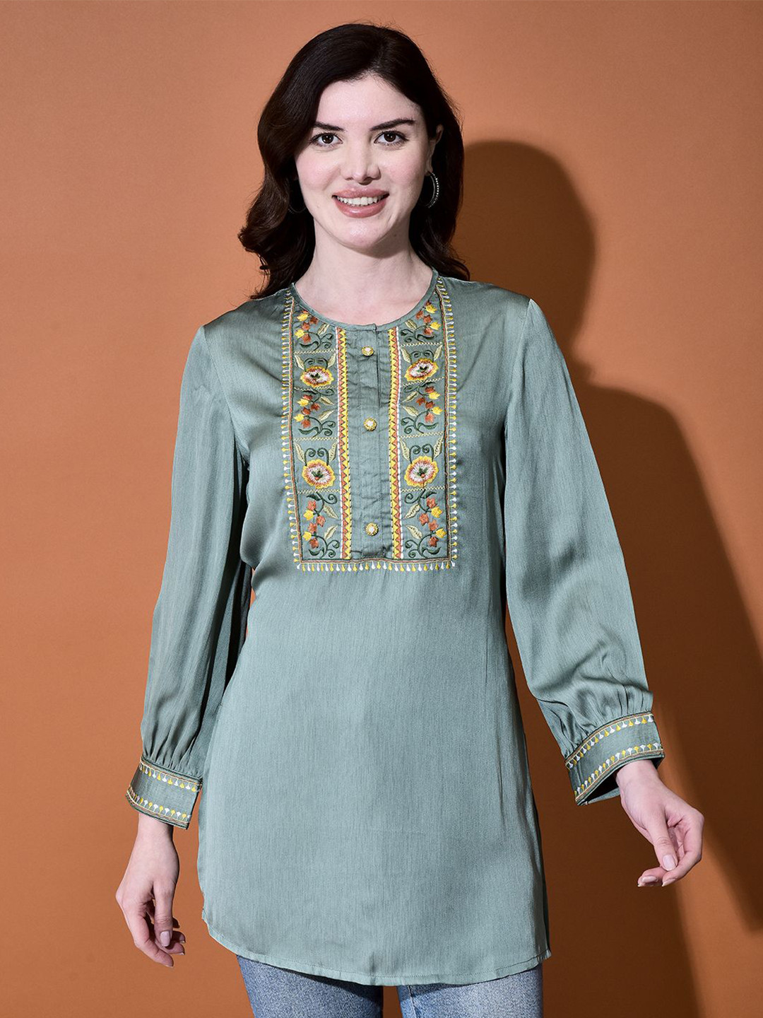 FUTURO Floral Yoke Design Kantha Work Kantha Work Kurti