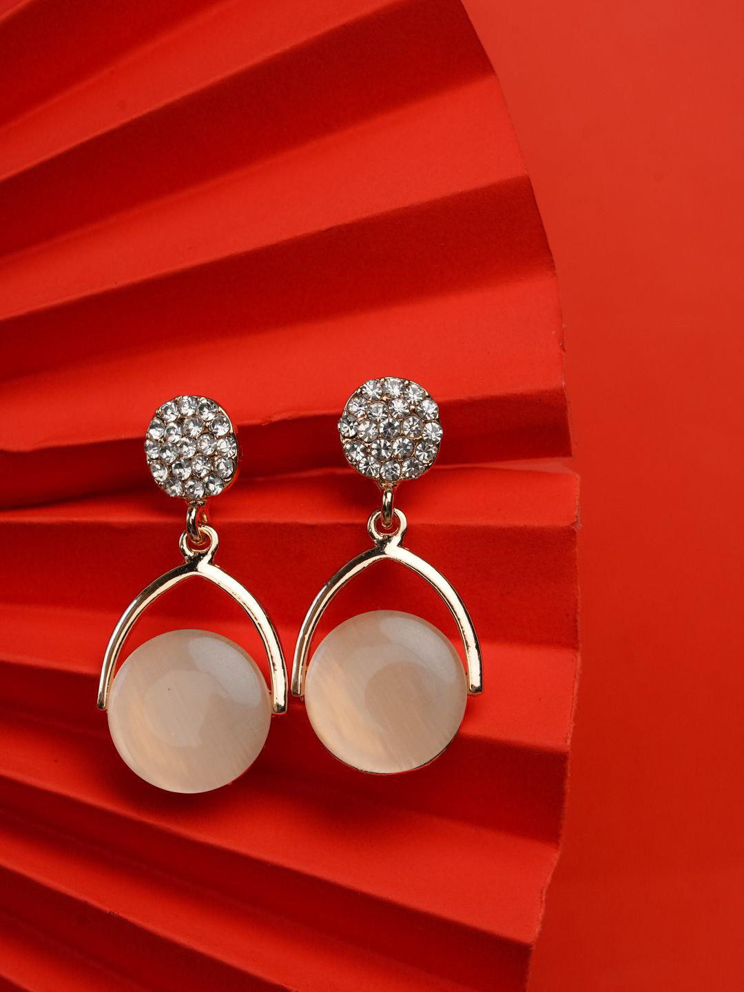 Zeraki Jewels Pia Rose Gold-Plated Artificial Stones Studded Teardrop Shaped Drop Earrings