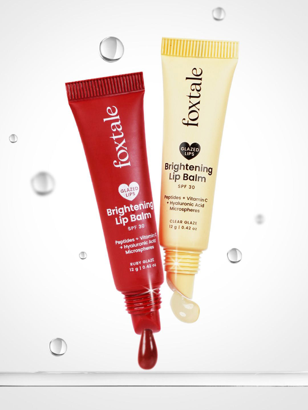 FoxTale Set of 2 SPF30 Brightening Lip Balm with Peptides & Vit C - Ruby & Clear Glaze