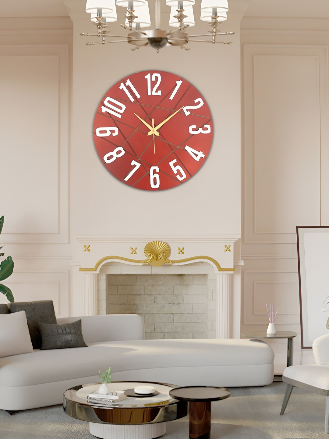 OLIVE TREE Wooden Designer Red Analogue Wooden Round Shaped Contemporary Wall Clock