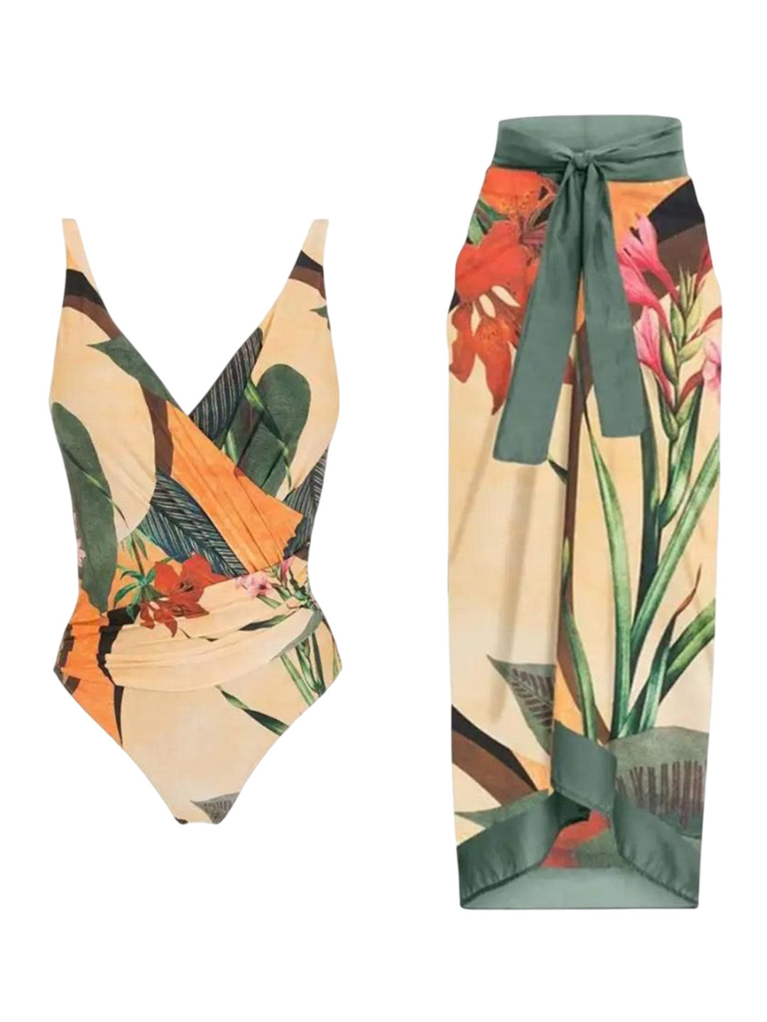 Miss Mosa By Akanksha  Green Hues Of Green Swimsuit With Sarong