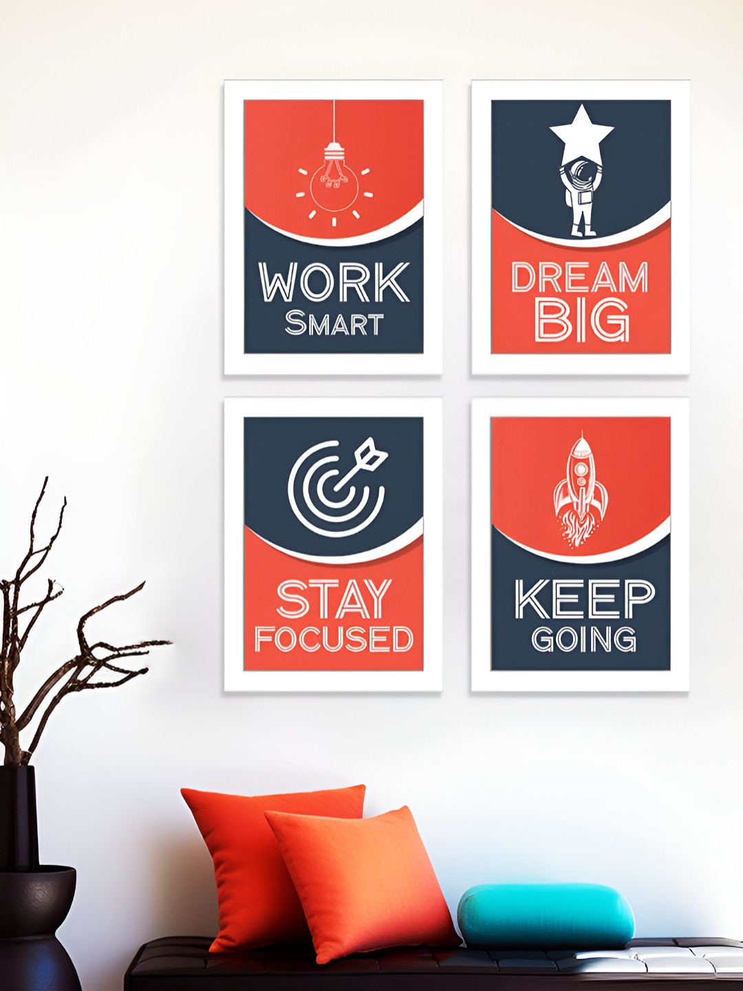 Art Street White & Red 4 Pieces Motivational Art Prints Wood Wall Art