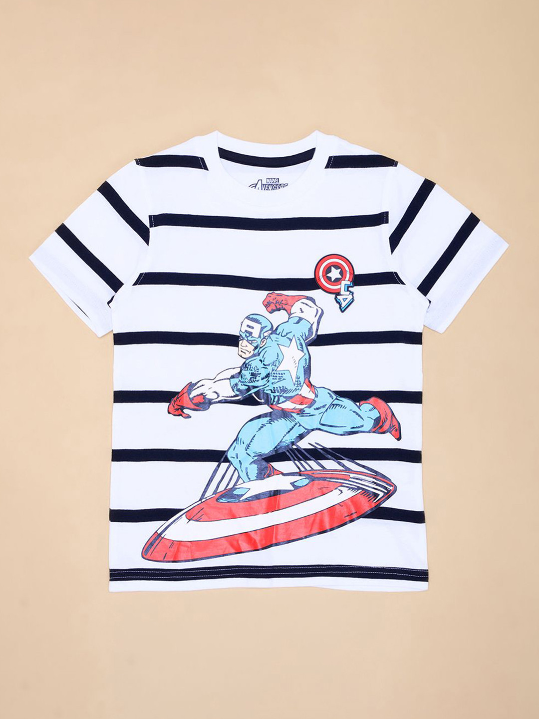 Pantaloons Junior Boys Captain America Striped Round Neck Cotton T-shirt