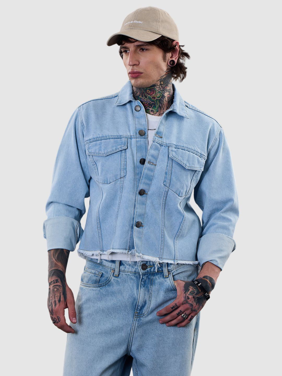 Snitch Men Revolution Graphic Printed Utility Pockets Denim Jacket