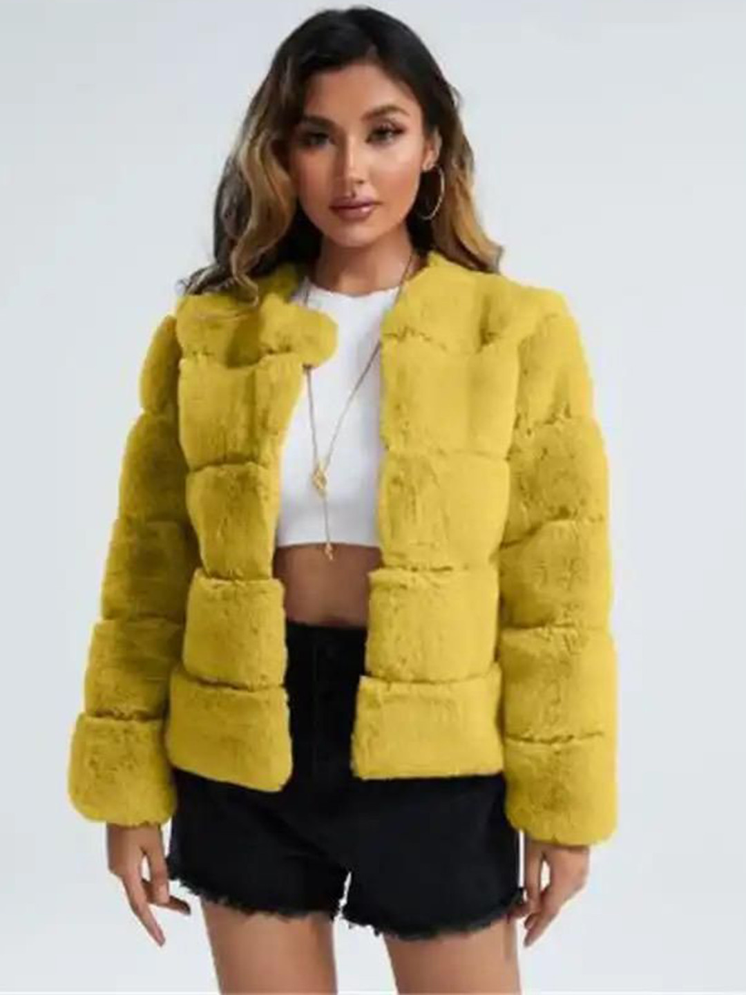 Miss Mosa By Akanksha  Yellow Carrie Bradshaw Luxury - Faux Fur Jackets