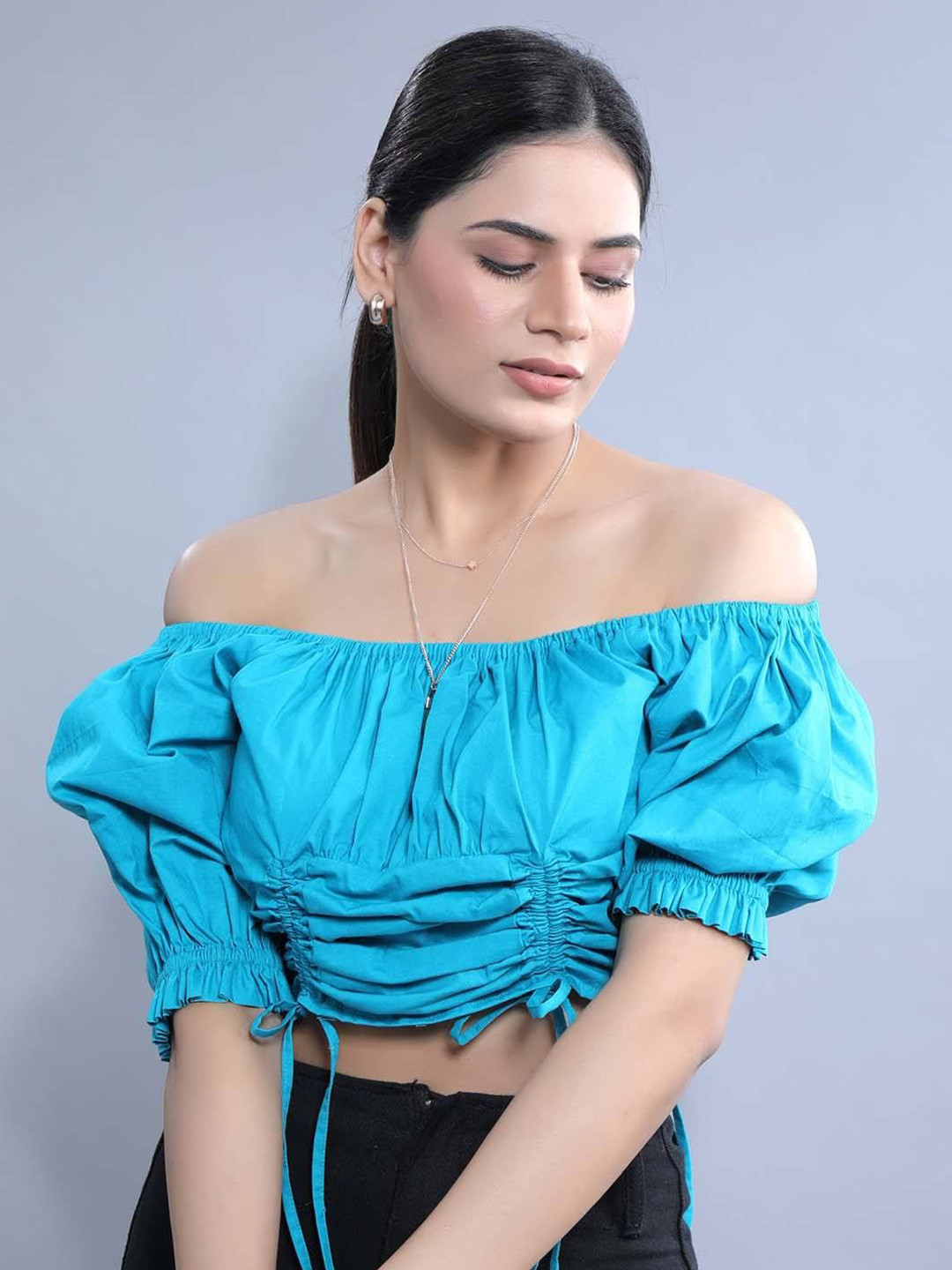 French Theory Women Solid Off-Shoulder Cotton Top