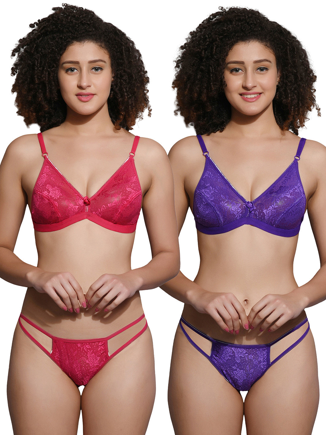 Fihana Women Pack Of 2 Shoulder Straps Lingerie Set FIPS-070-PNK-PRPL-30B