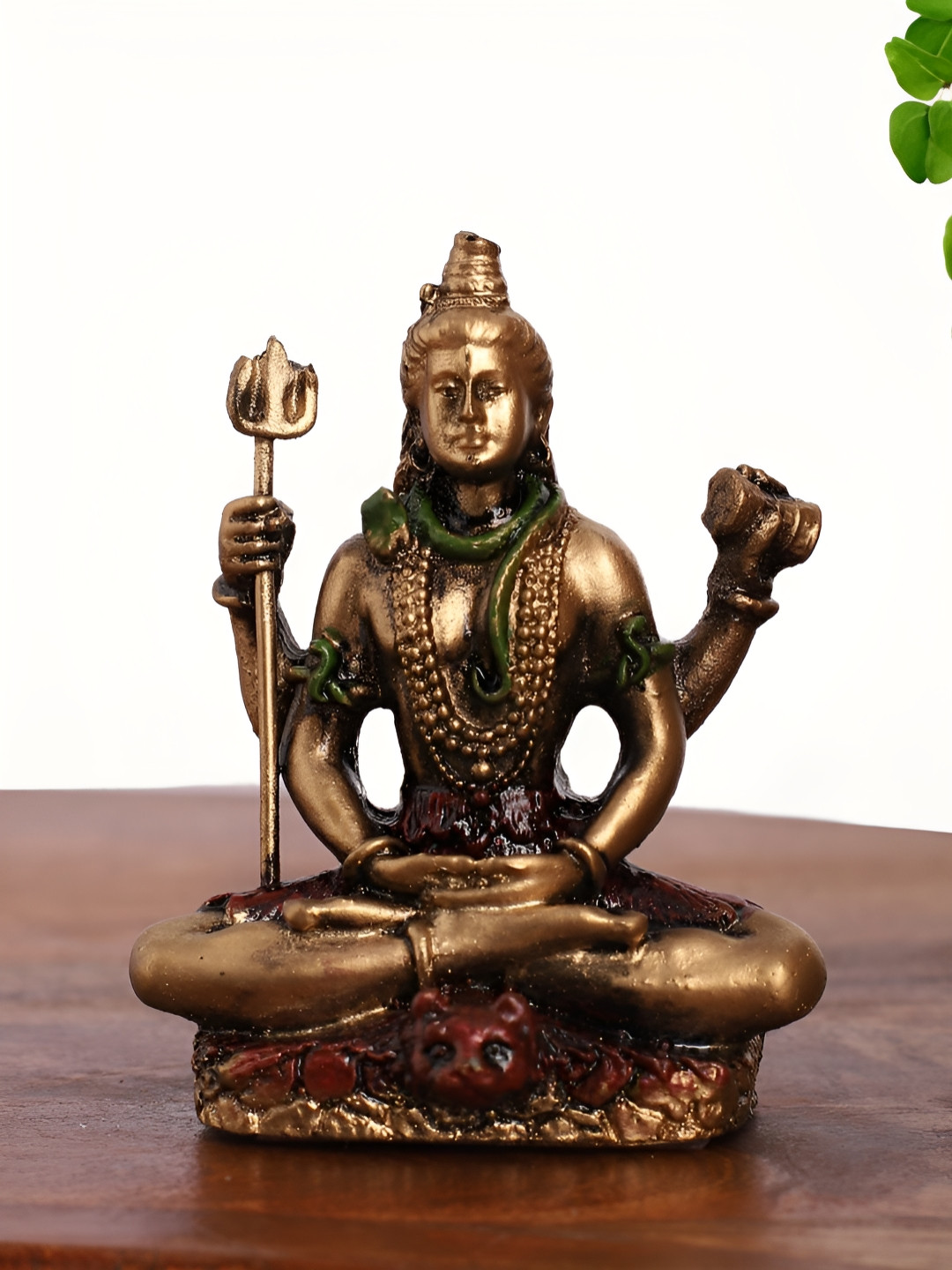 INTERNATIONAL GIFT Lord Shiva Meditating with Trishul and Damru Copper Polyresin Natural Prayer Room Small Showpiece - 2.5 Inches