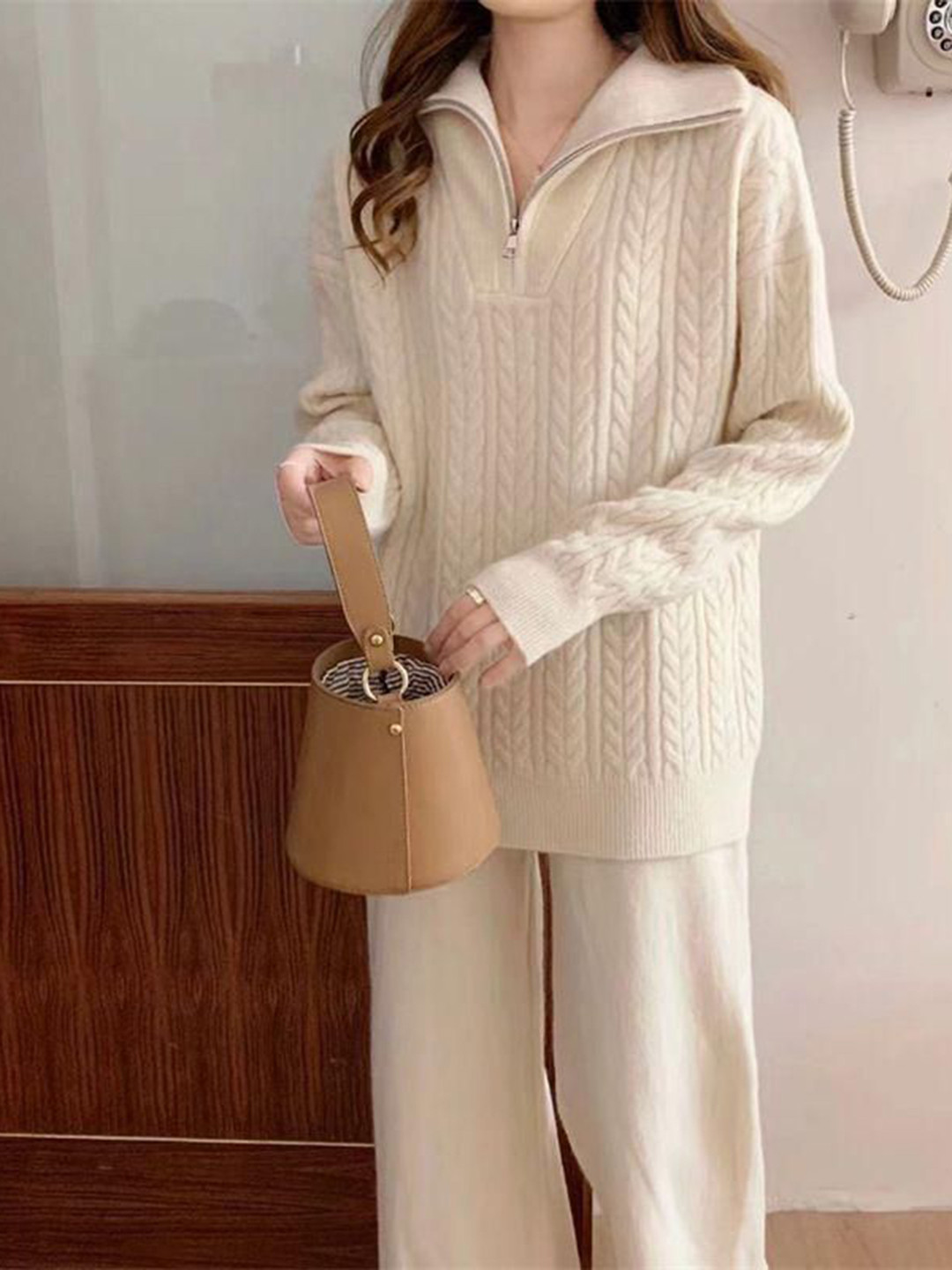 Miss Mosa By Akanksha  Beige Paxton Winter Pure Wool Co-Ord Set