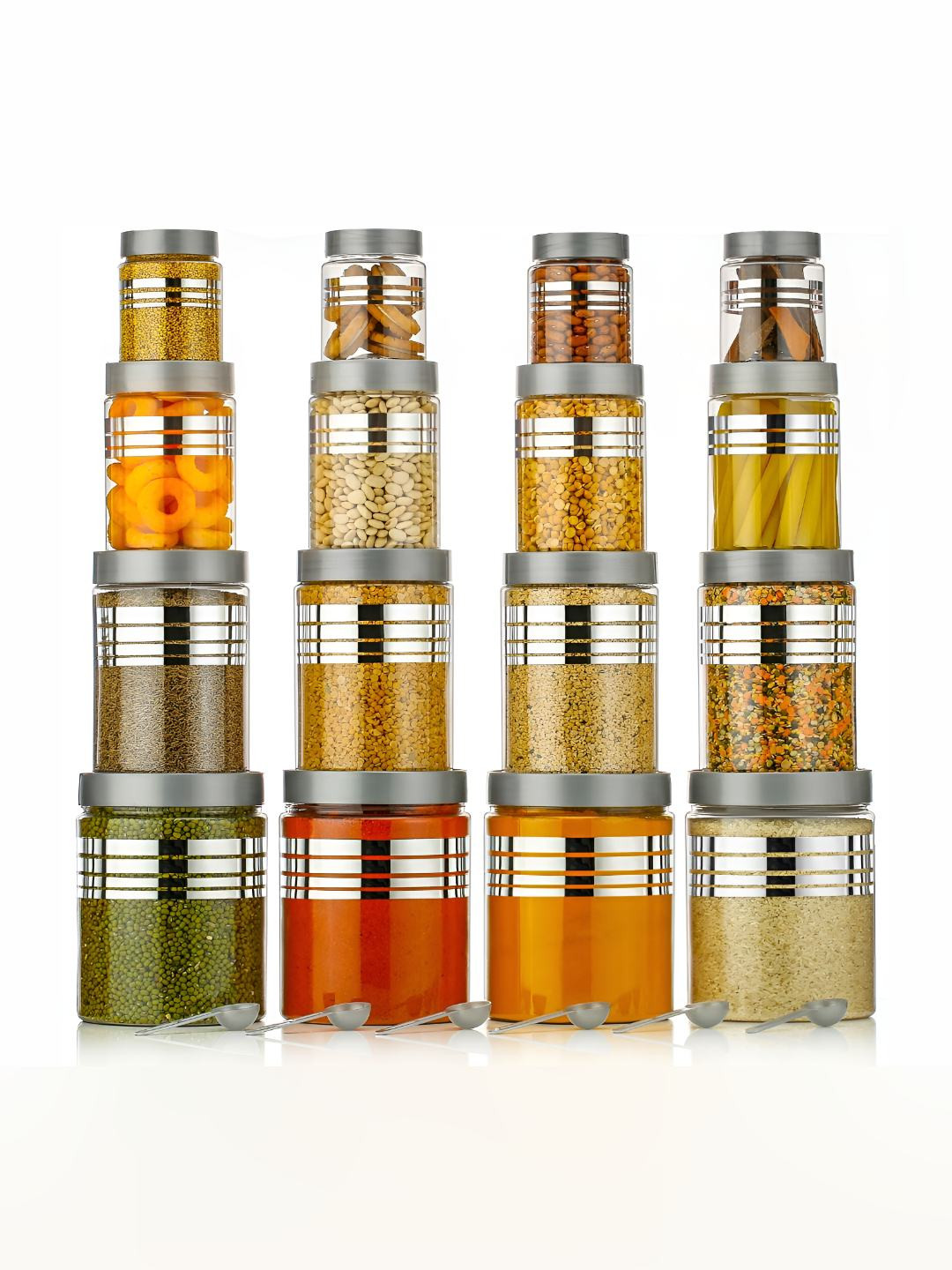 Hashone Transparent Striped Plastic Easy To Clean 16 Piece Screw Top Canister