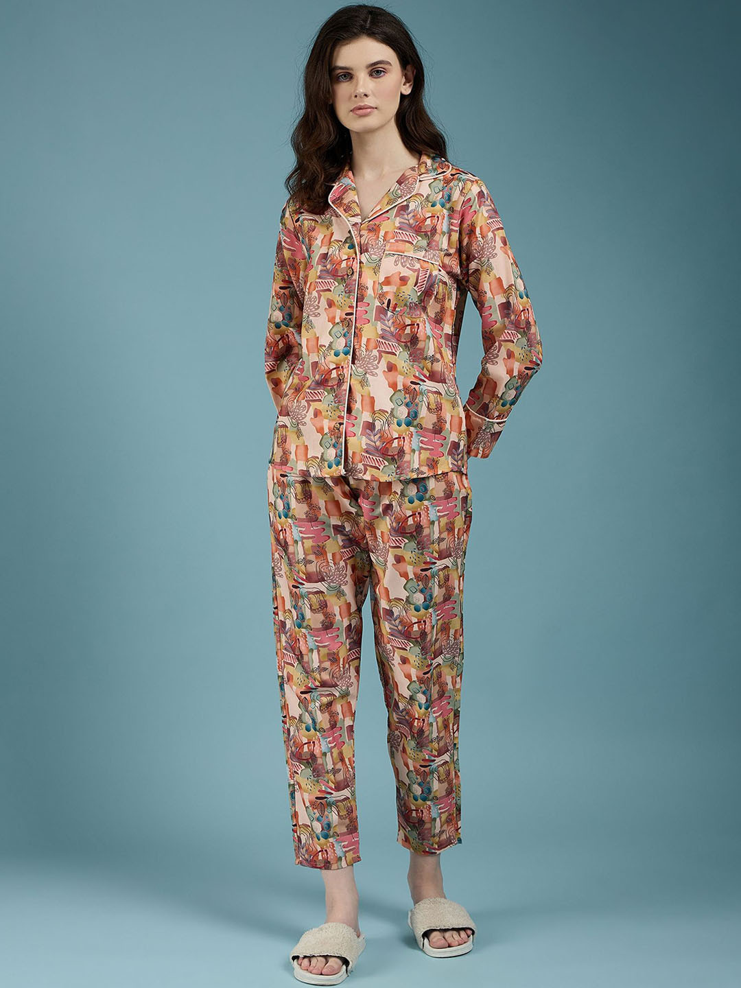 all about you Women Printed Shirt and Pyjamas Night Suits