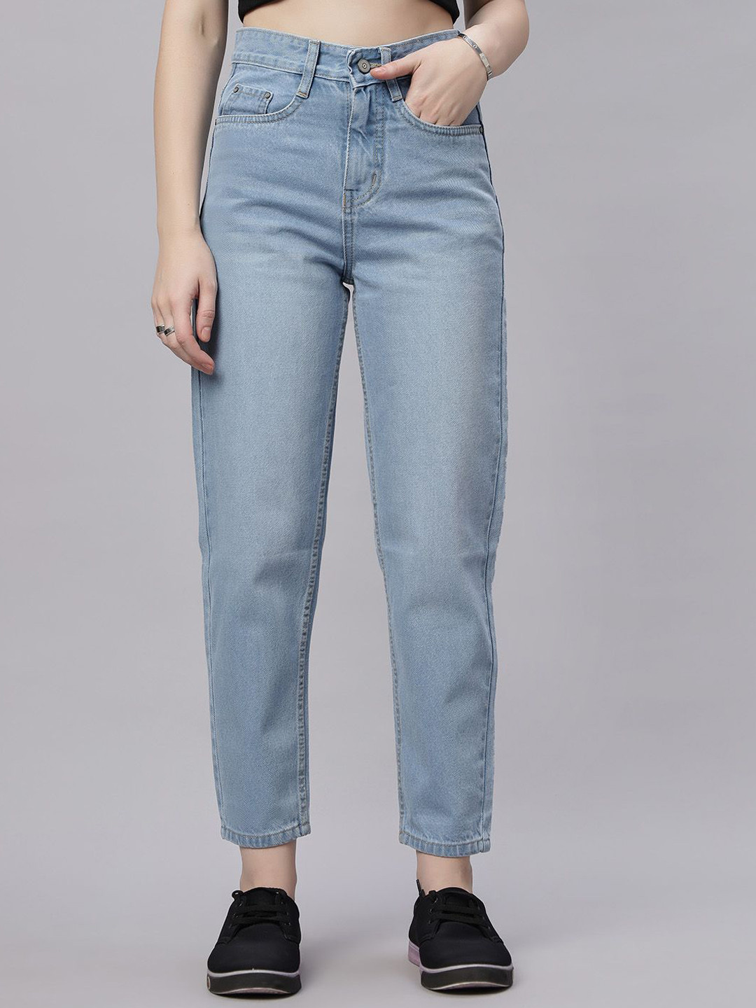 ZUYA Ice Blue Whisker Mom Fit Denim Women Jeans Elevated Everyday Comfort