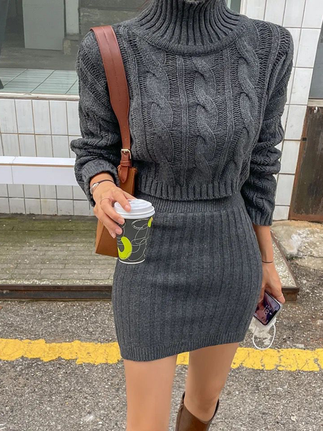 Miss Mosa By Akanksha  Grey Vienna Premium Winter Skirt Pure Wool Co-Ord Set