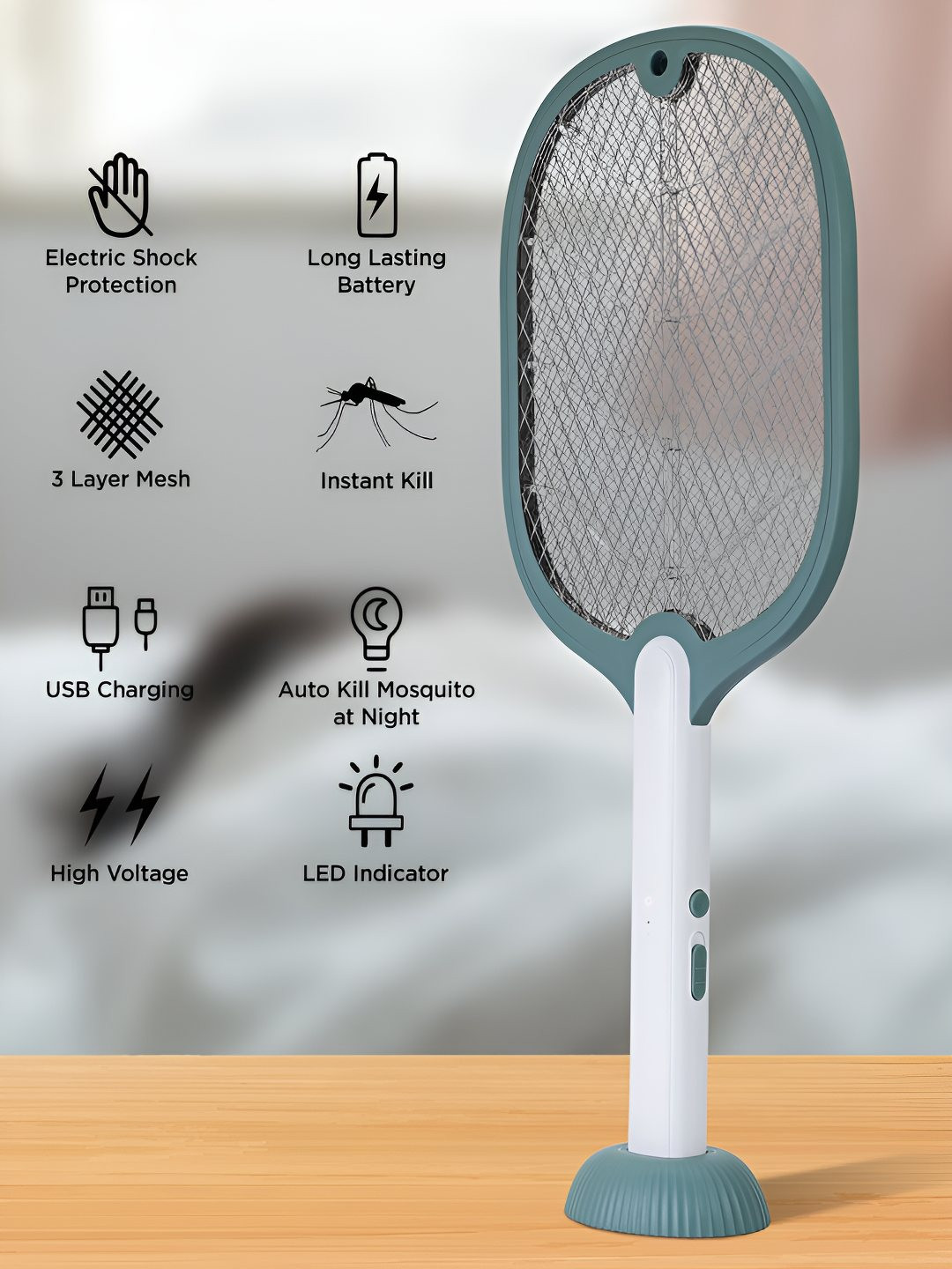 Rudefox Green & White Electric Mosquito Racquet