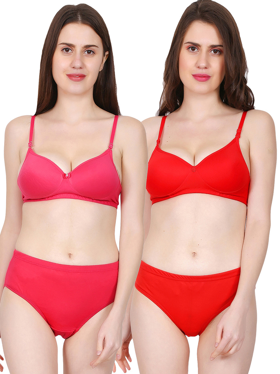 chia fashions Women Pack Of 2 Full Coverage Padded Lingerie Set CHIAF-NP-PNK-RED-30B