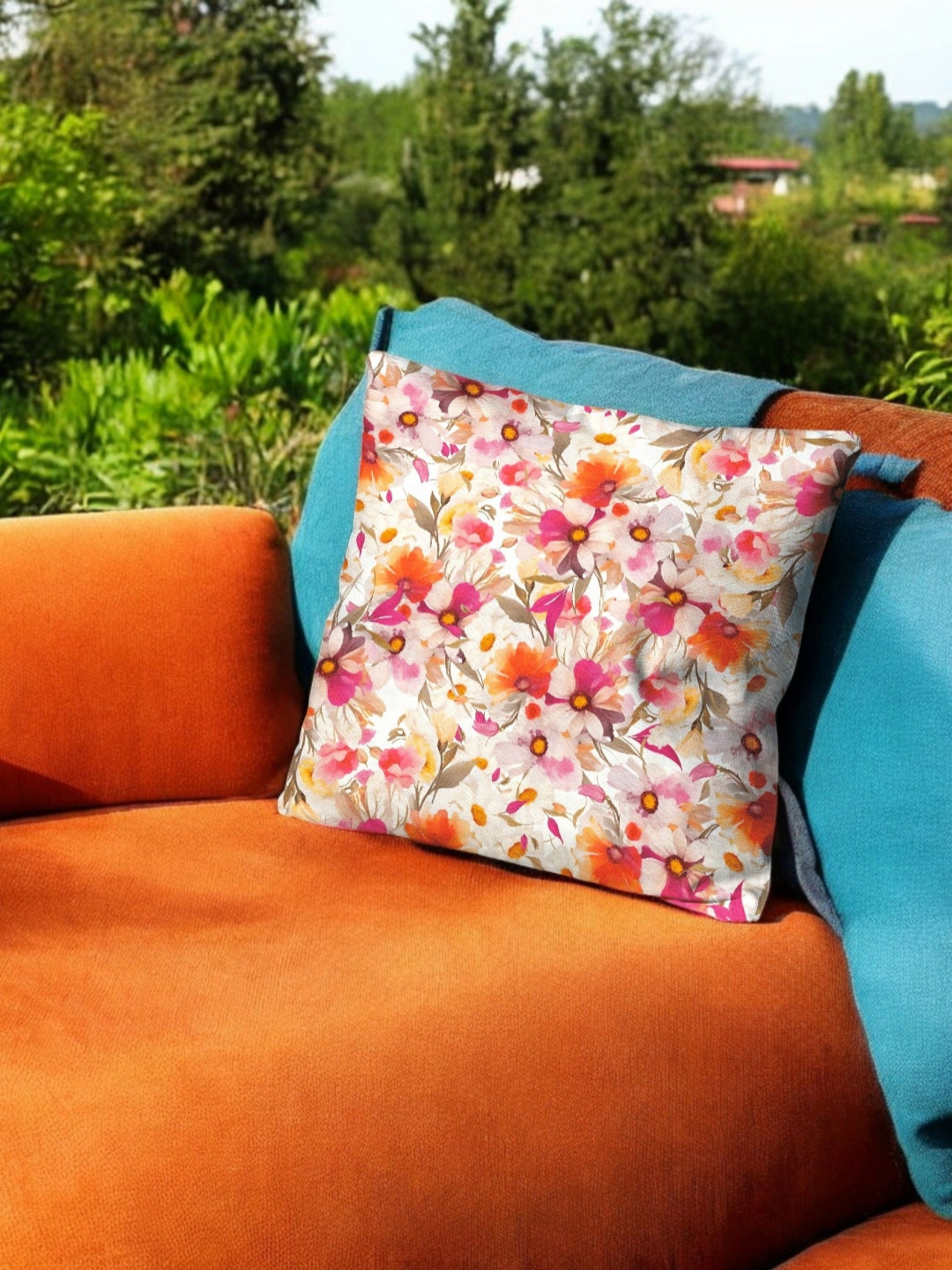 LUSHLYF White Floral Velvet Durable Square Cushion Cover -16x16In