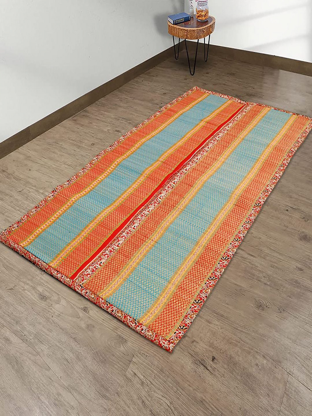 HOKIPO Red & Yellow Patterned 100% Eco Friendly Natural Madurkathi Chatai Mat