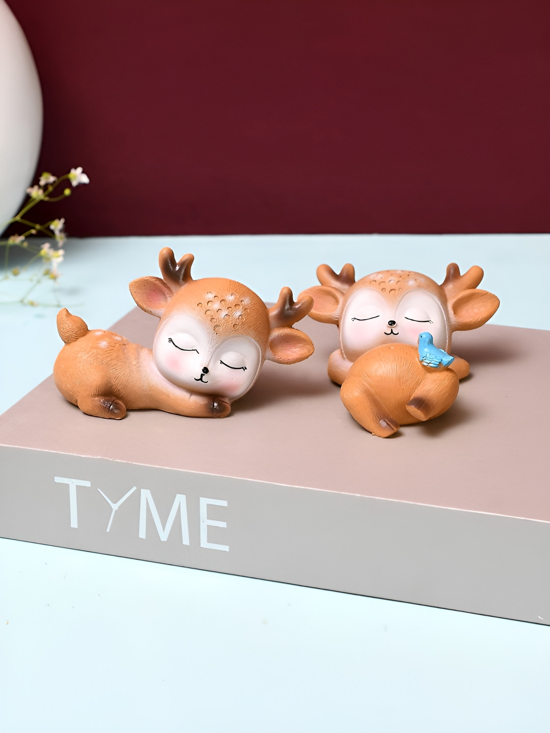 Myntra Elegant Homes Deer Brown Polyresin Matte Living Room Set of 2 Tiny Showpieces - 2.4 Inches