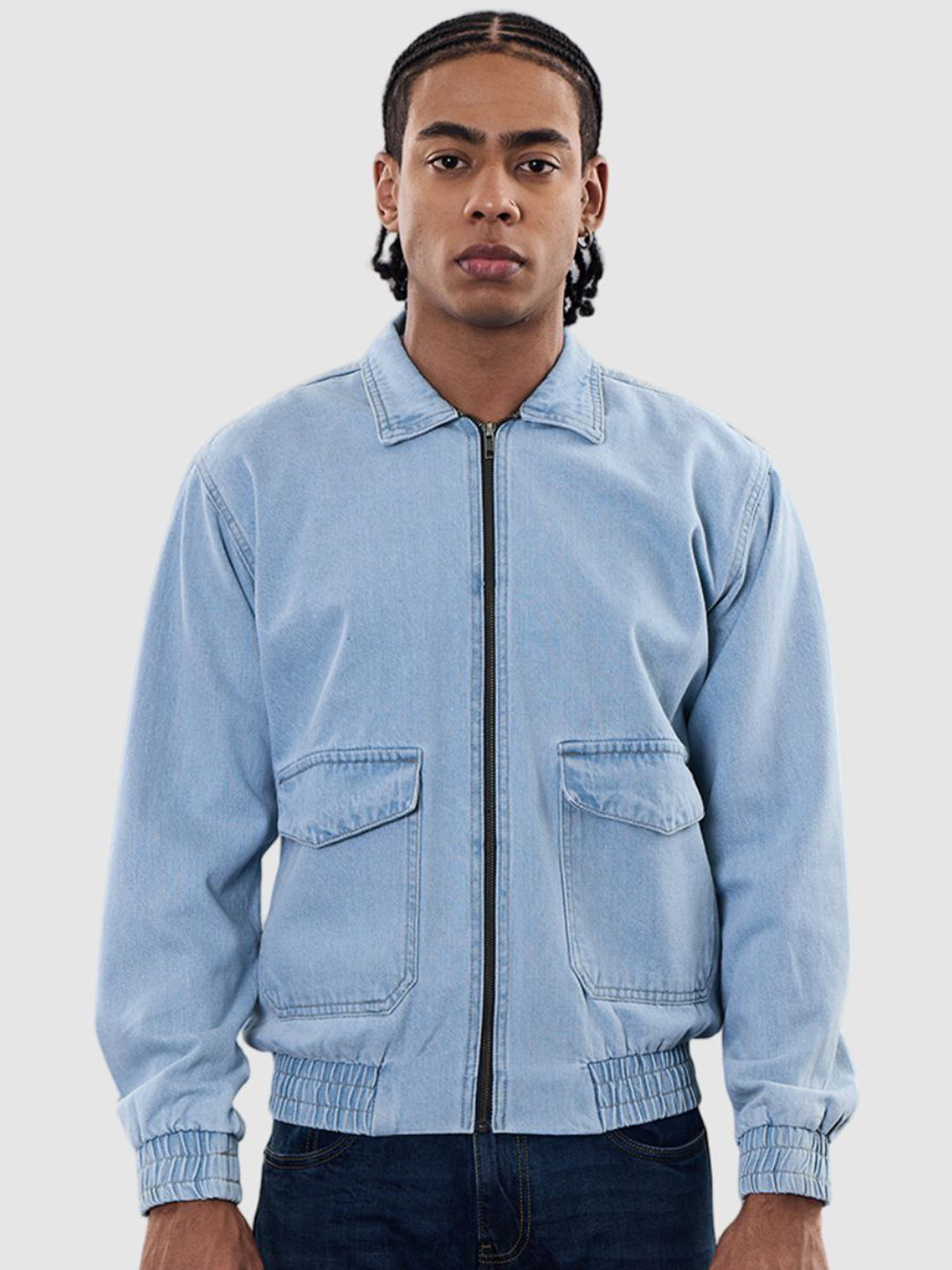 Snitch Men Revolution Solid Pure Cotton Utility Pockets Denim Jacket
