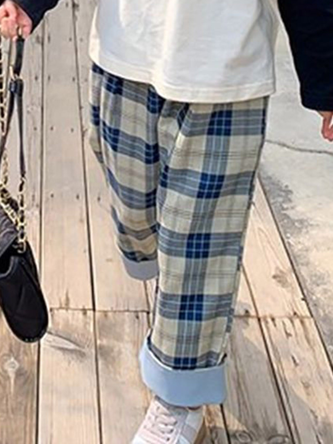 StyleCast x Revolte Girls Checked Mid-Rise Slip-On Loose Fit Trousers