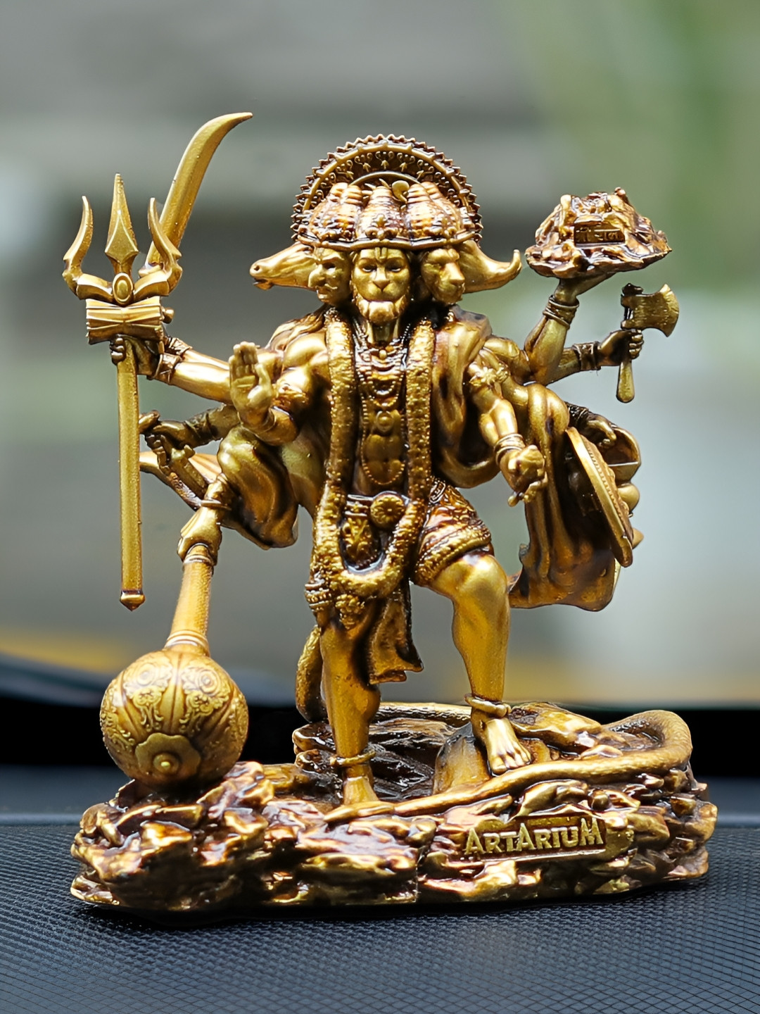 Artarium LLP Panchmukhi Hanuman Standing Brown Resin Natural Prayer Room Small Showpiece - 3.5 Inches