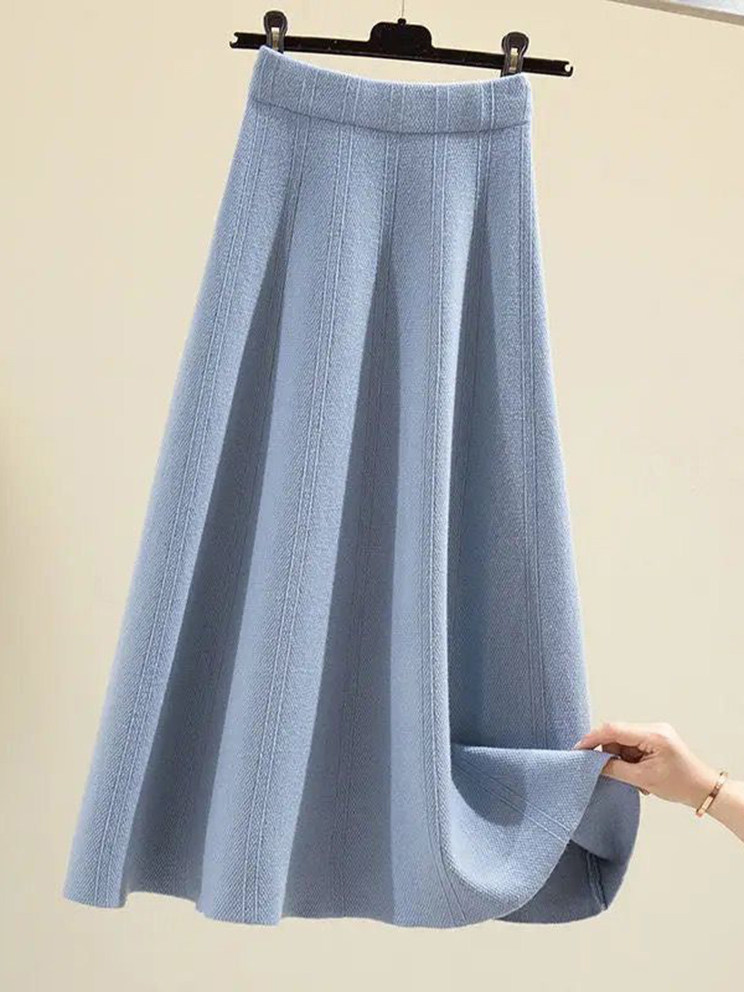 Miss Mosa By Akanksha  Women Blue Lebia Statement Woolen Pleated Skirt