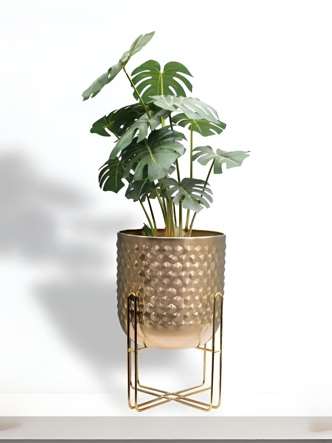 Royaloak Gold-Toned Textured Floor Planter With Stand