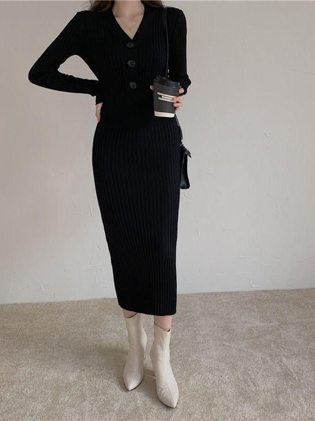 Miss Mosa By Akanksha  Black Rowyn Knitted Dress