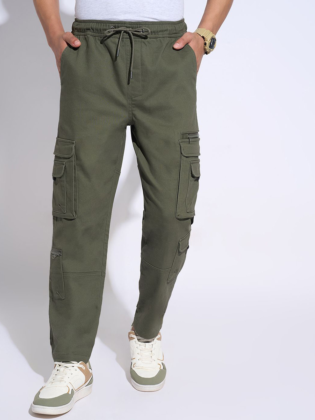 7 Alt by Pantaloons Men Mid-Rise Regular Fit Drawstring Cargos Trousers