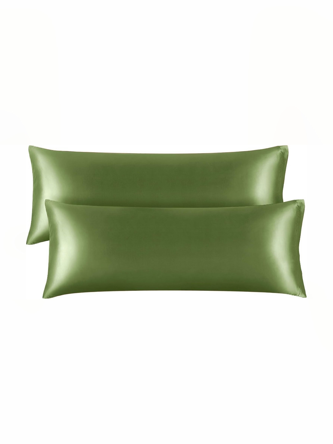 DEHMAN Green 2 Pieces Solid Pure Silk Rectangle Shape Pillow Covers