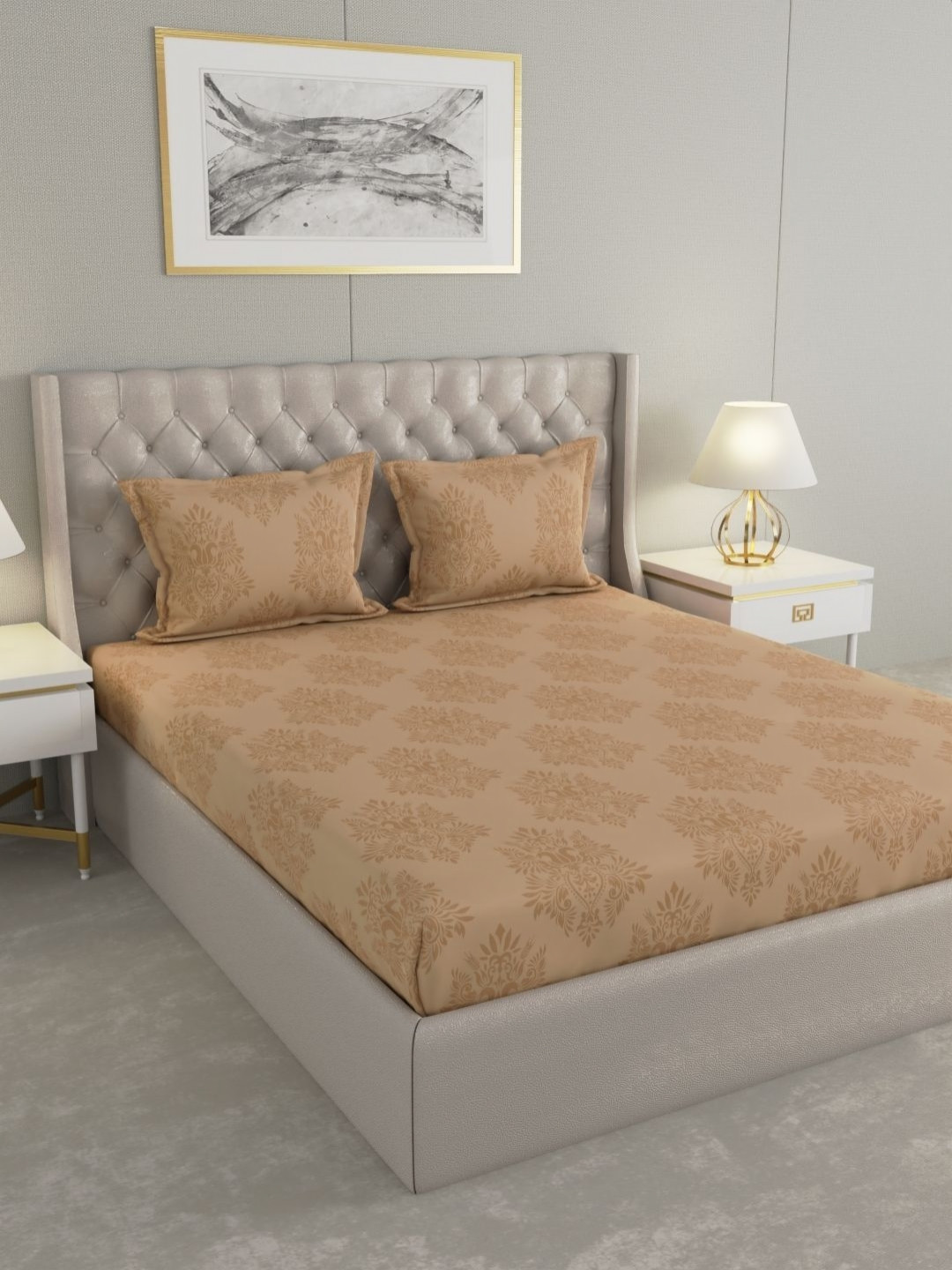 Raymond Home Rossini Brown Floral Cotton Stain Resistant 210 TC King Fine Bedsheet with 2 Pillow Covers-108 x 108 inches