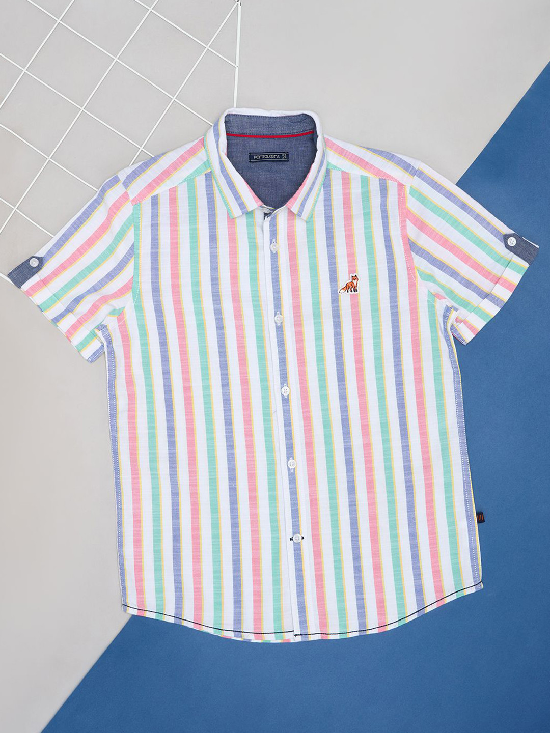 Pantaloons Junior Boys Collarless Vertical Striped Cotton Casual Shirt