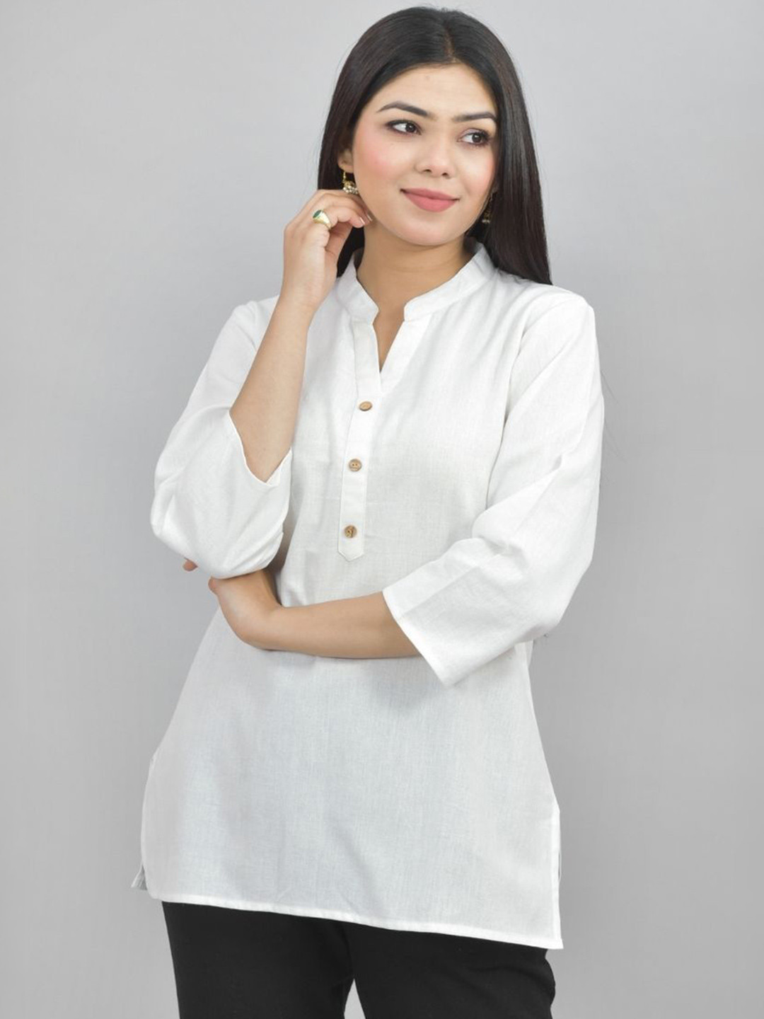 ATARAH Women Casual Mandarin Collar Pure Cotton Kurti