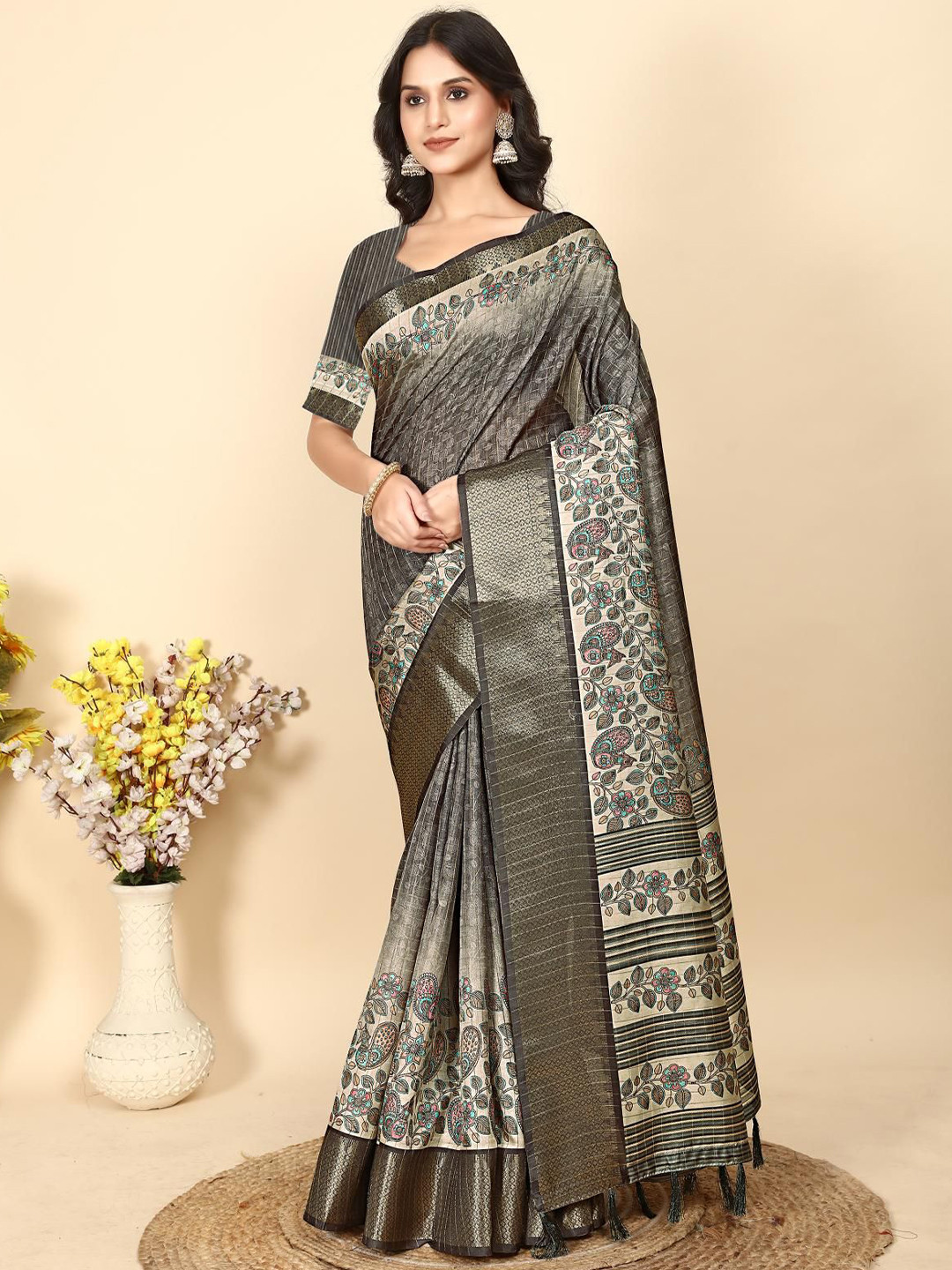 J 6 DESIGNER Ethnic Motifs Art Silk Designer Block Print Saree